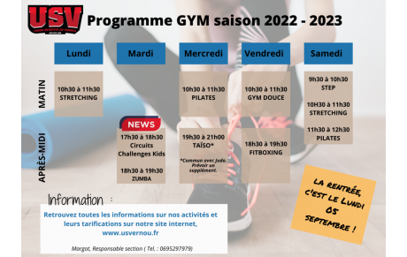 C'est la reprise ! Le planning de GYM pour la saison 2022-2023